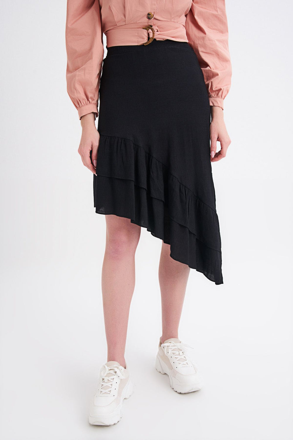 Asymmetric Frilly Skirt Black
