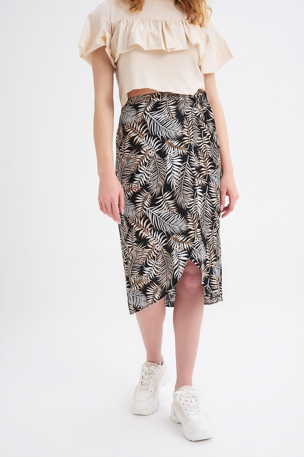 Patterned Wrap Skirt Black