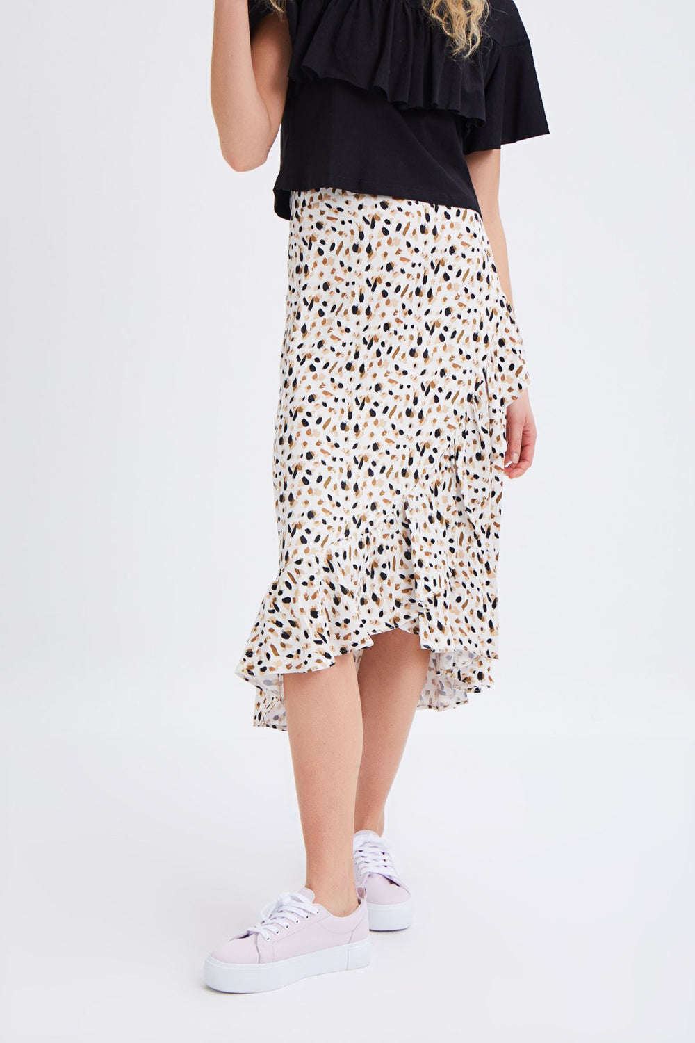Patterned Ruffle Skirt Ecru