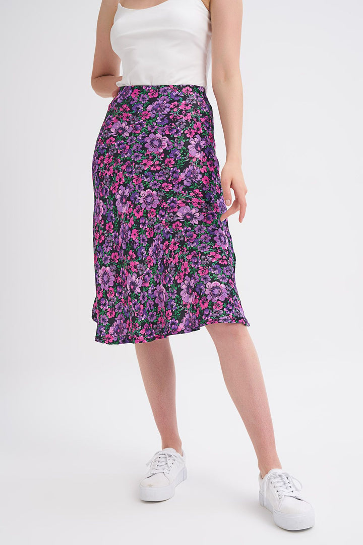 Floral Patterned Midi Skirt Purple
