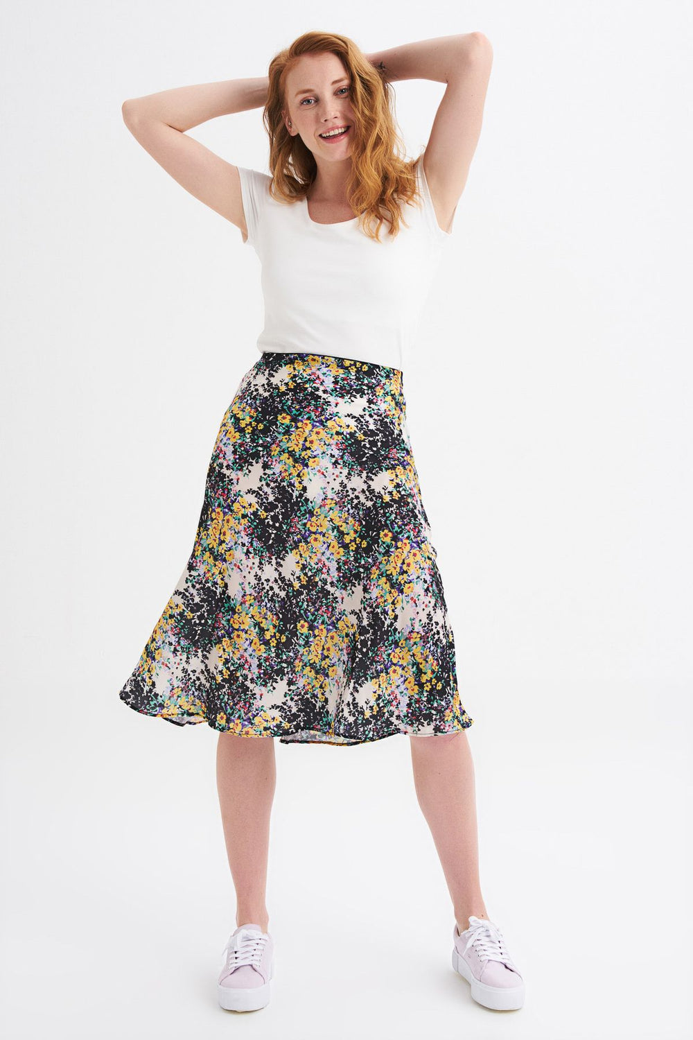Crispy Floral Midi Skirt Black