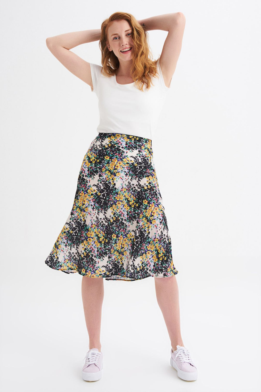 Crispy Floral Midi Skirt Black