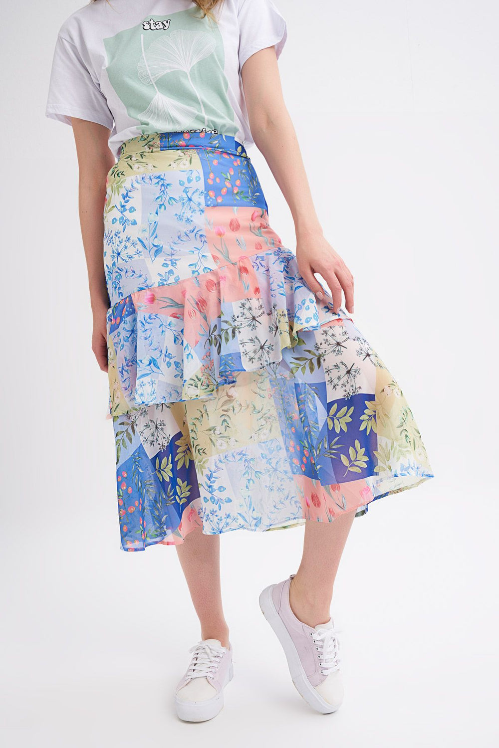 Patterned Ruffle Skirt Indigo