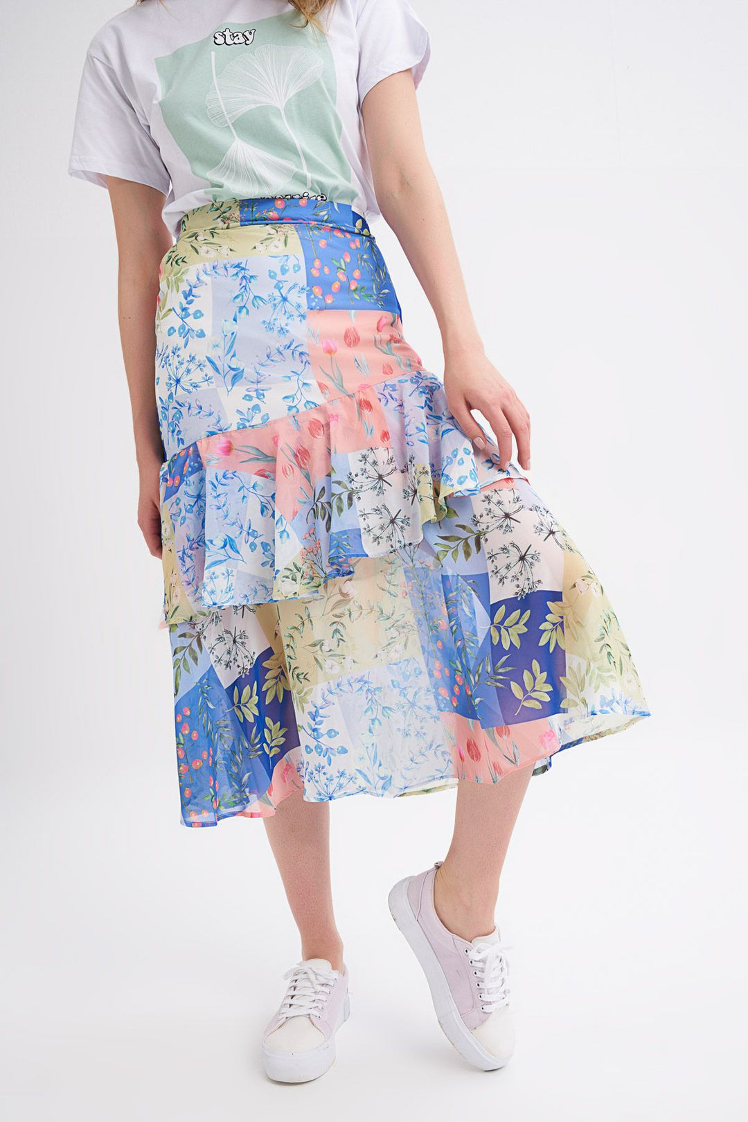 Patterned Ruffle Skirt Indigo
