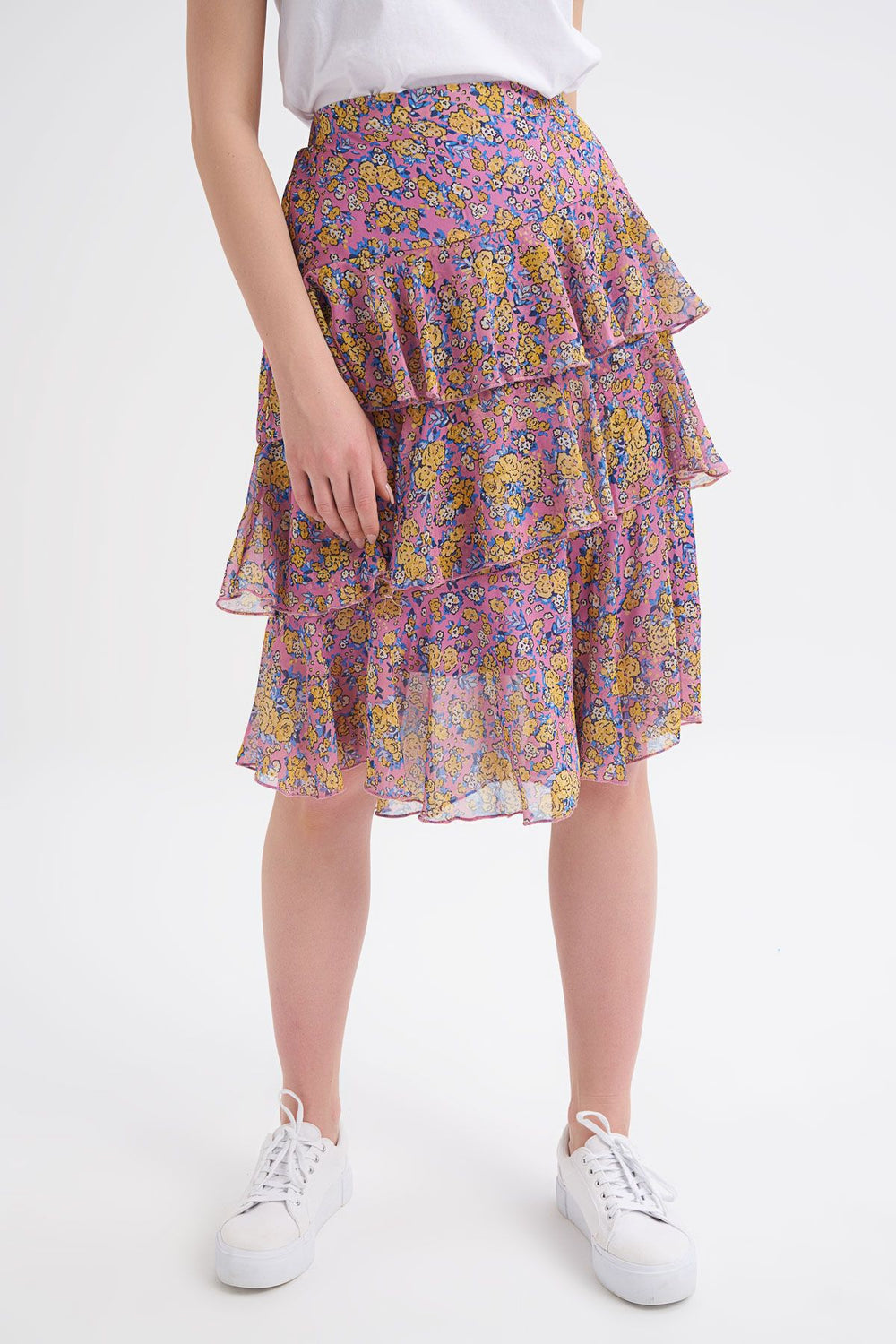 Patterned Tiered Midi Skirt Lilac
