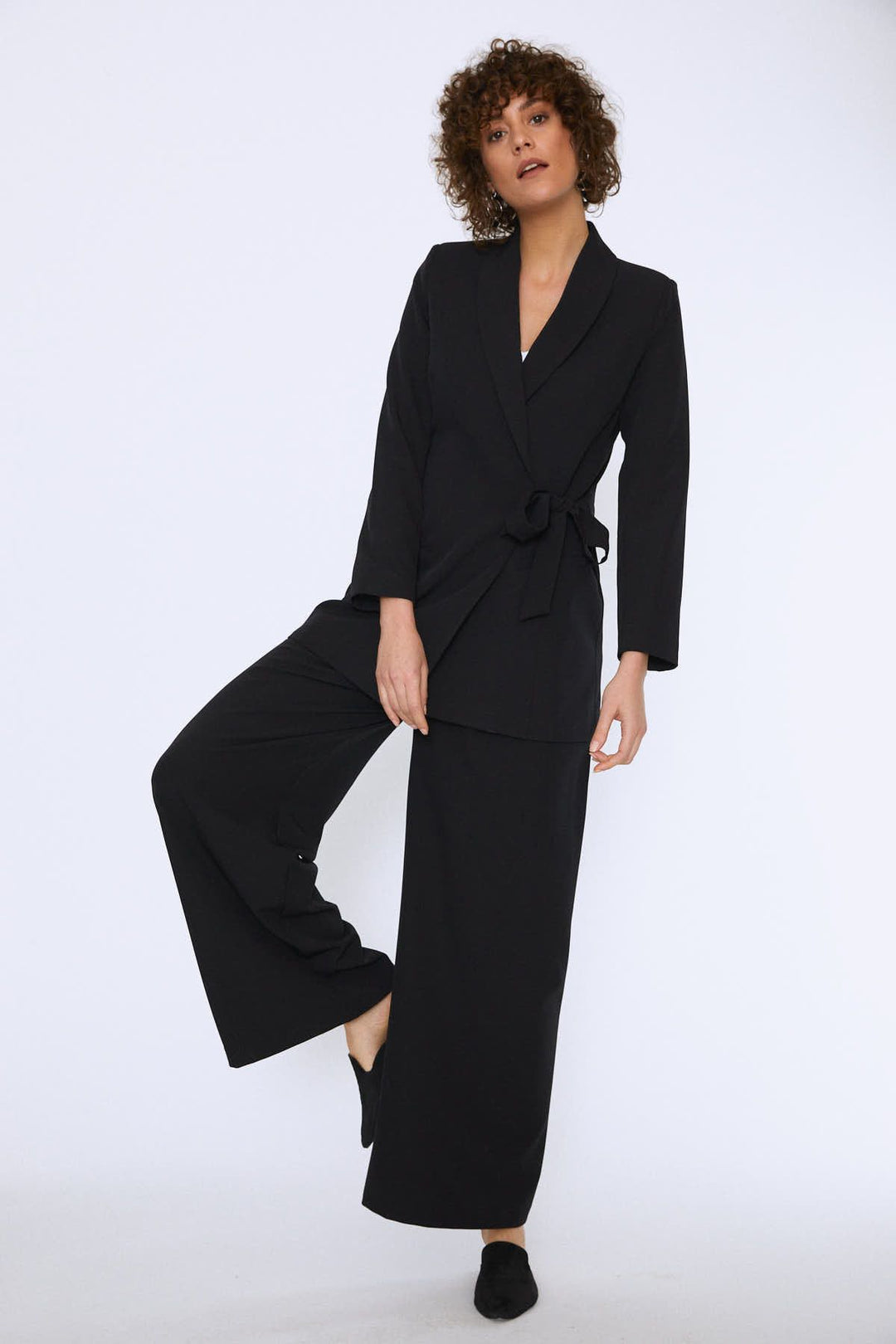 Beli Bağlamalı Şal Yaka Ceket Siyah