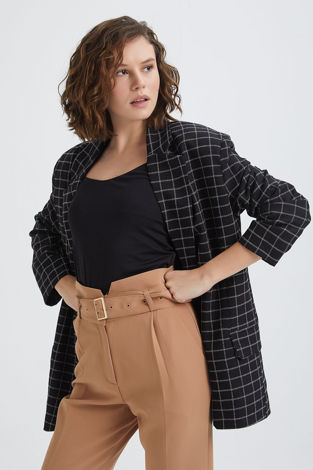 Checkered Oversize Blazer Jacket Black