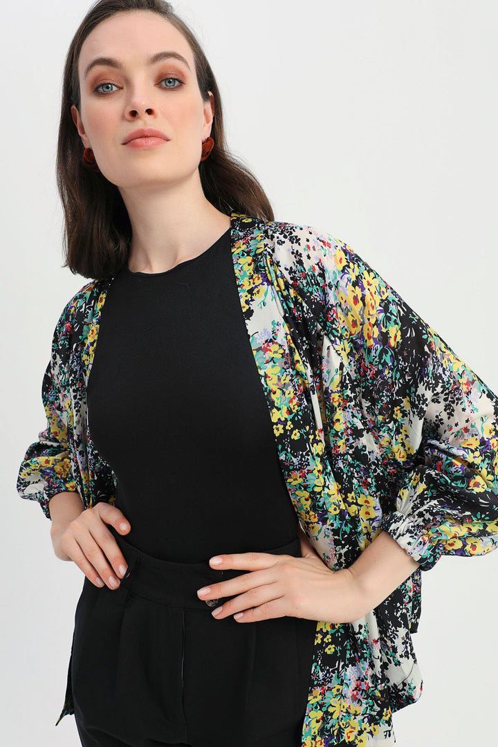 Patterned Shawl Collar Jacket Black