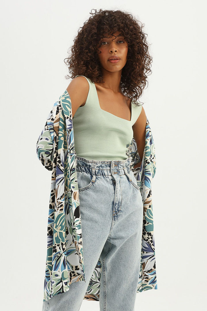 Patterned Kimono Khaki