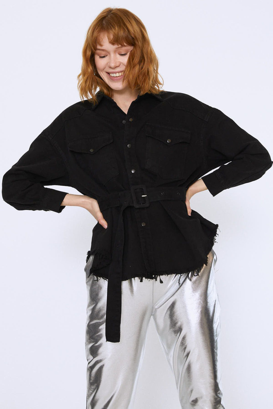 Belted Gabardine Jacket Black