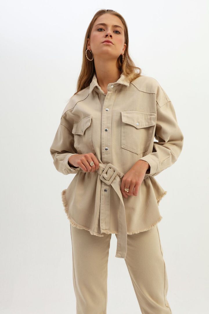 Belted Gabardine Jacket Beige