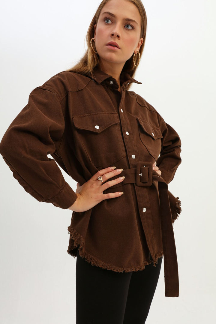 Belted Gabardine Jacket Dark Brown
