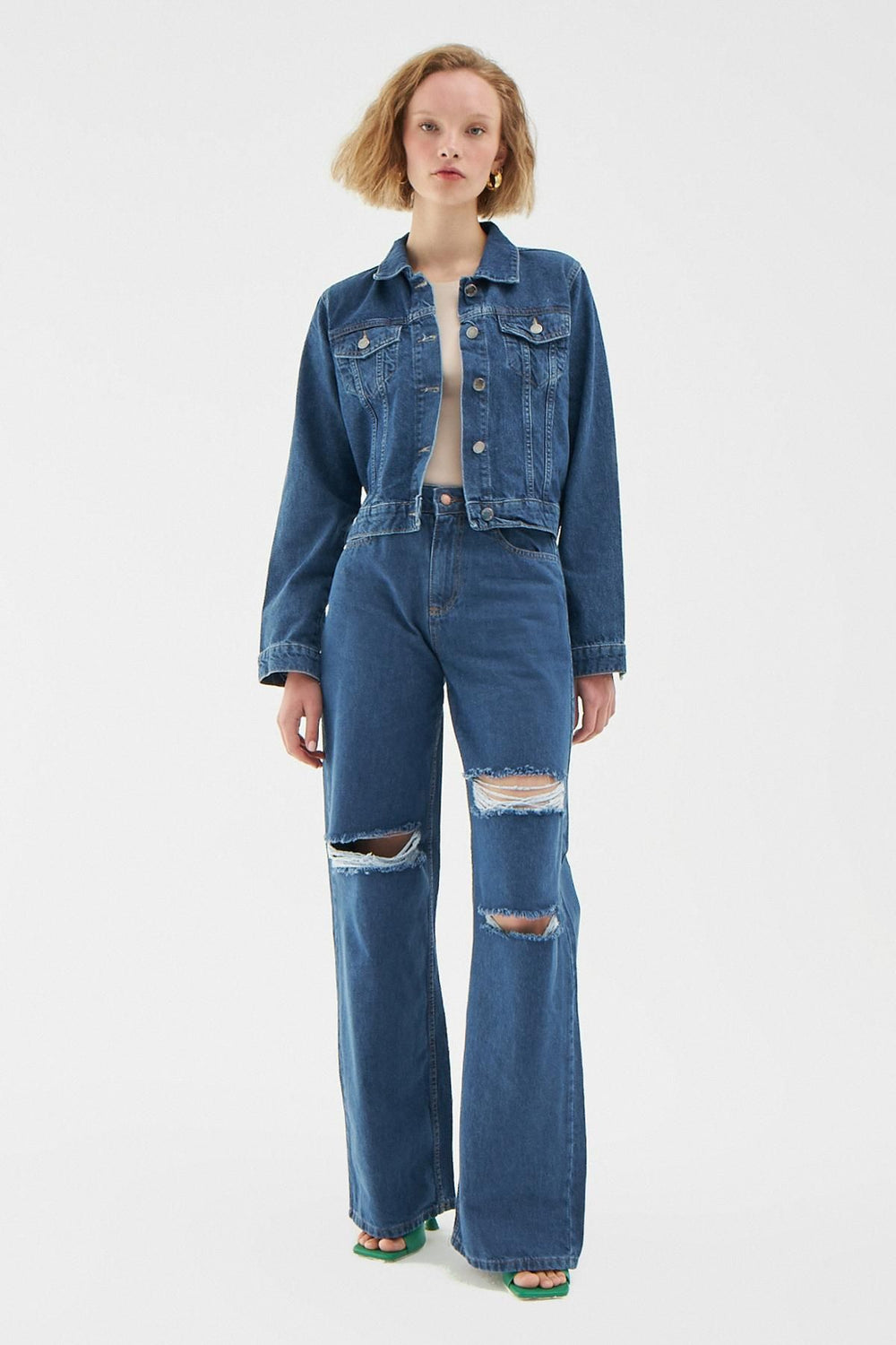 Crop Denim Jacket Blue