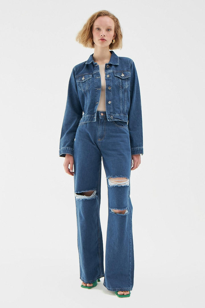 Crop Denim Jacket Blue