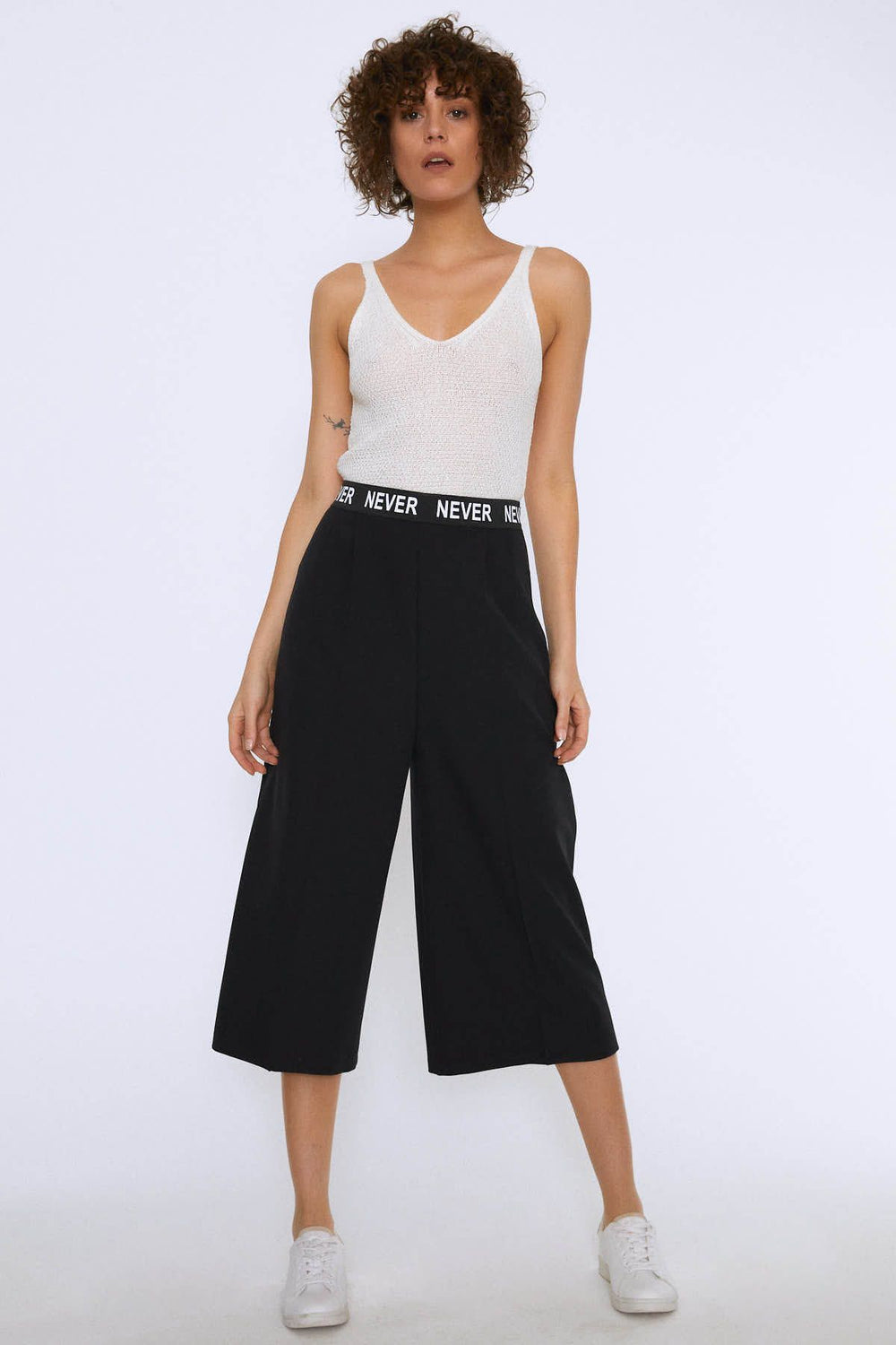 Beli Ribanalı Bol Paça Pantolon Siyah