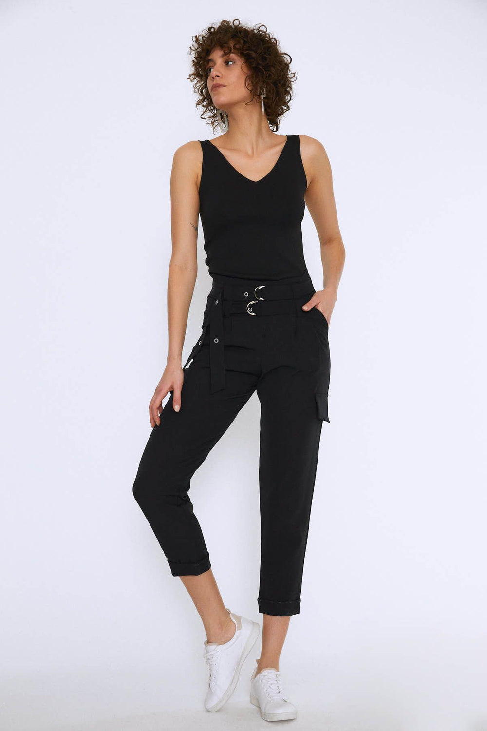 Belted Cargo Pocket Trousers Black