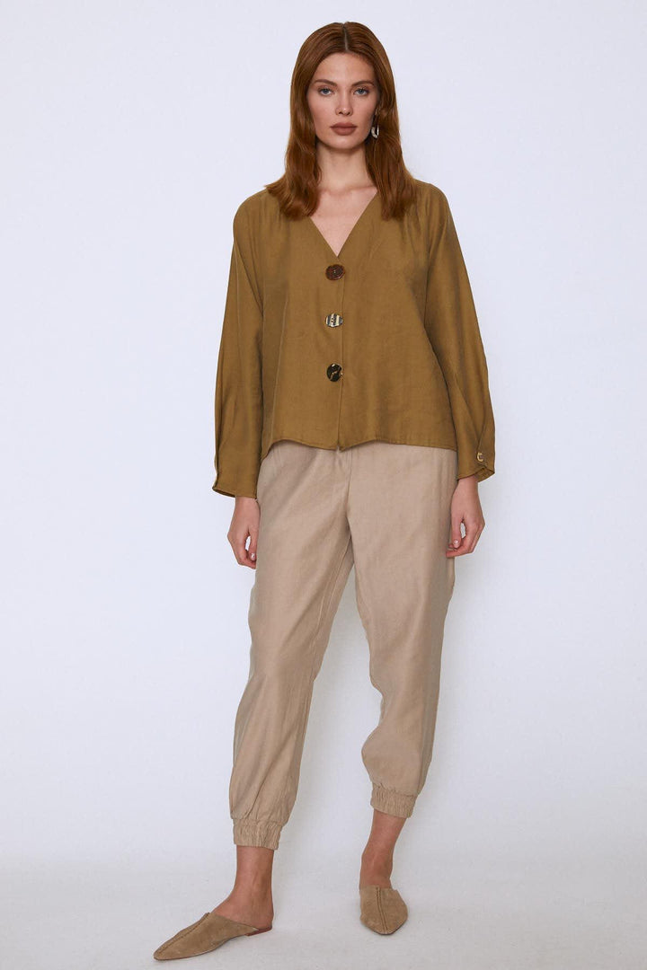 Paçası Lastikli Jogger Pantolon Taş