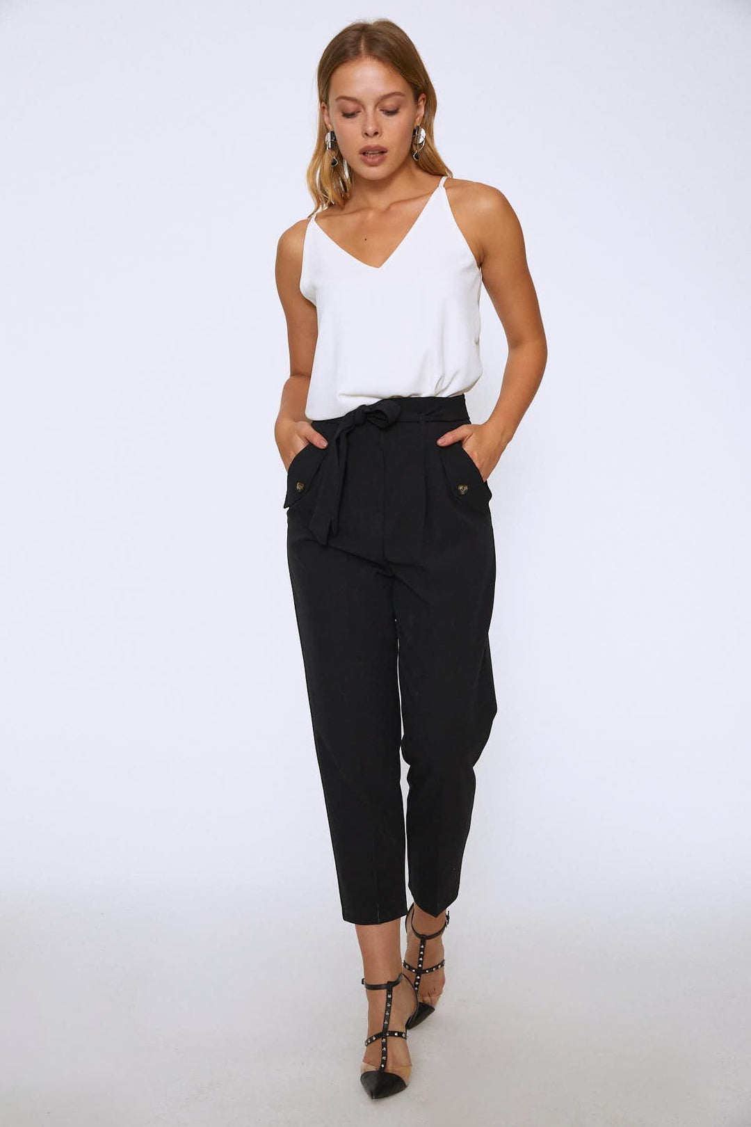 Tie Waist Pocket Trousers Black