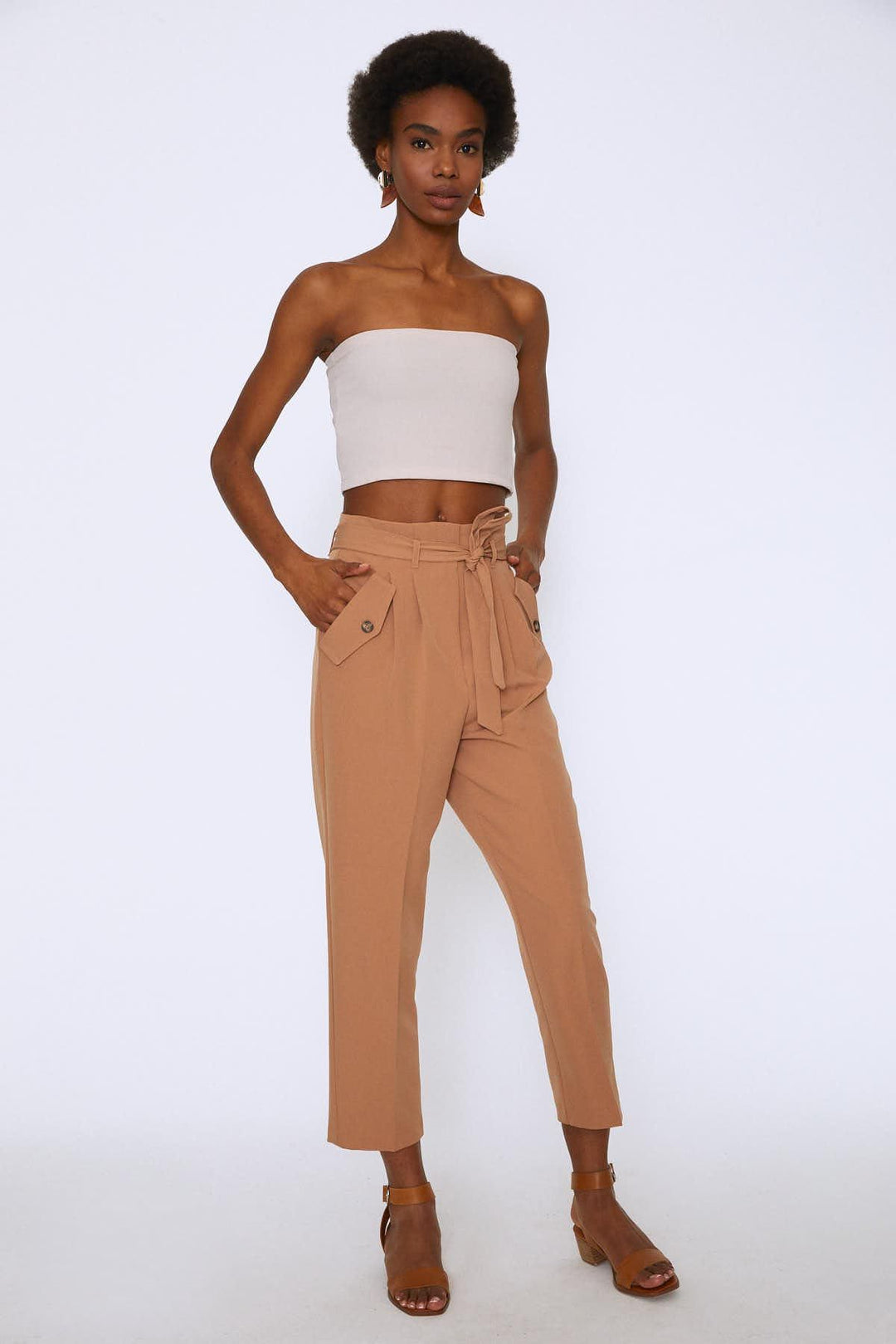 Beli Bağlamalı Cepli Pantolon Camel