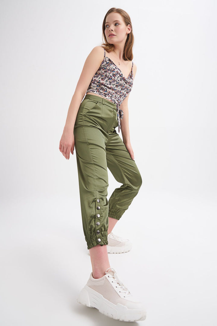 Snap Fastened Jogger Trousers Khaki