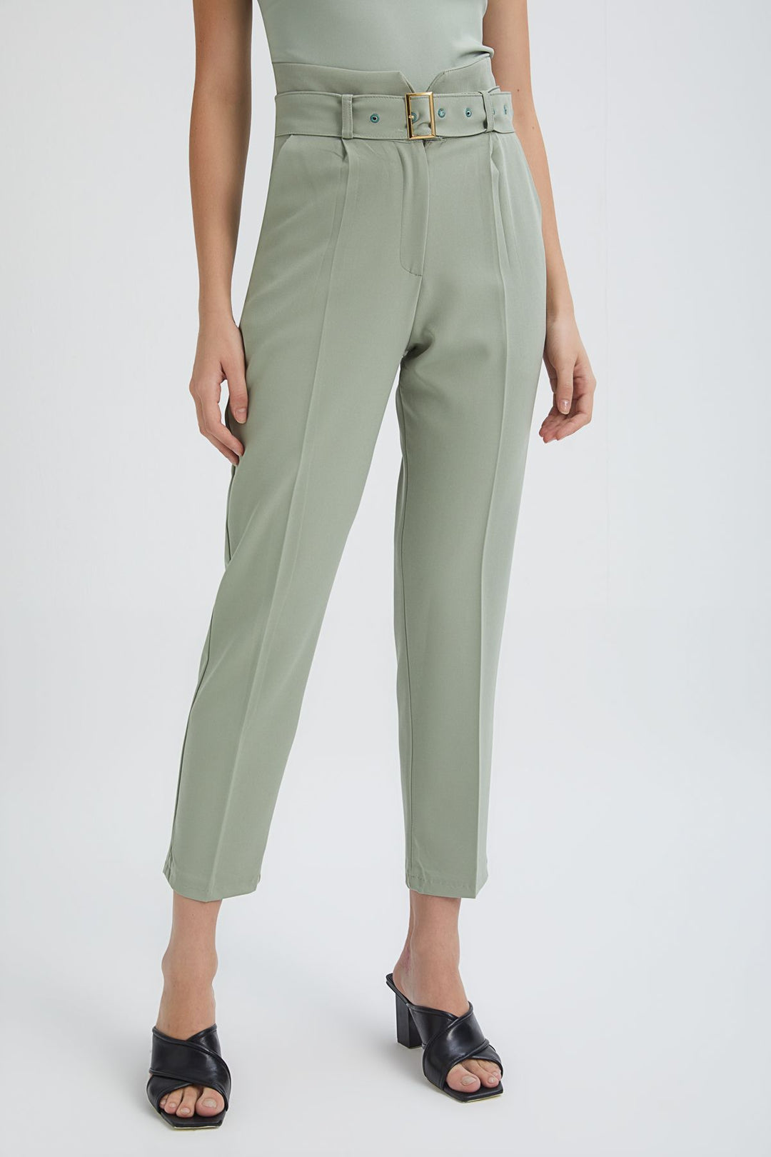 Kemerli Yüksek Bel Casual Pantolon Mint