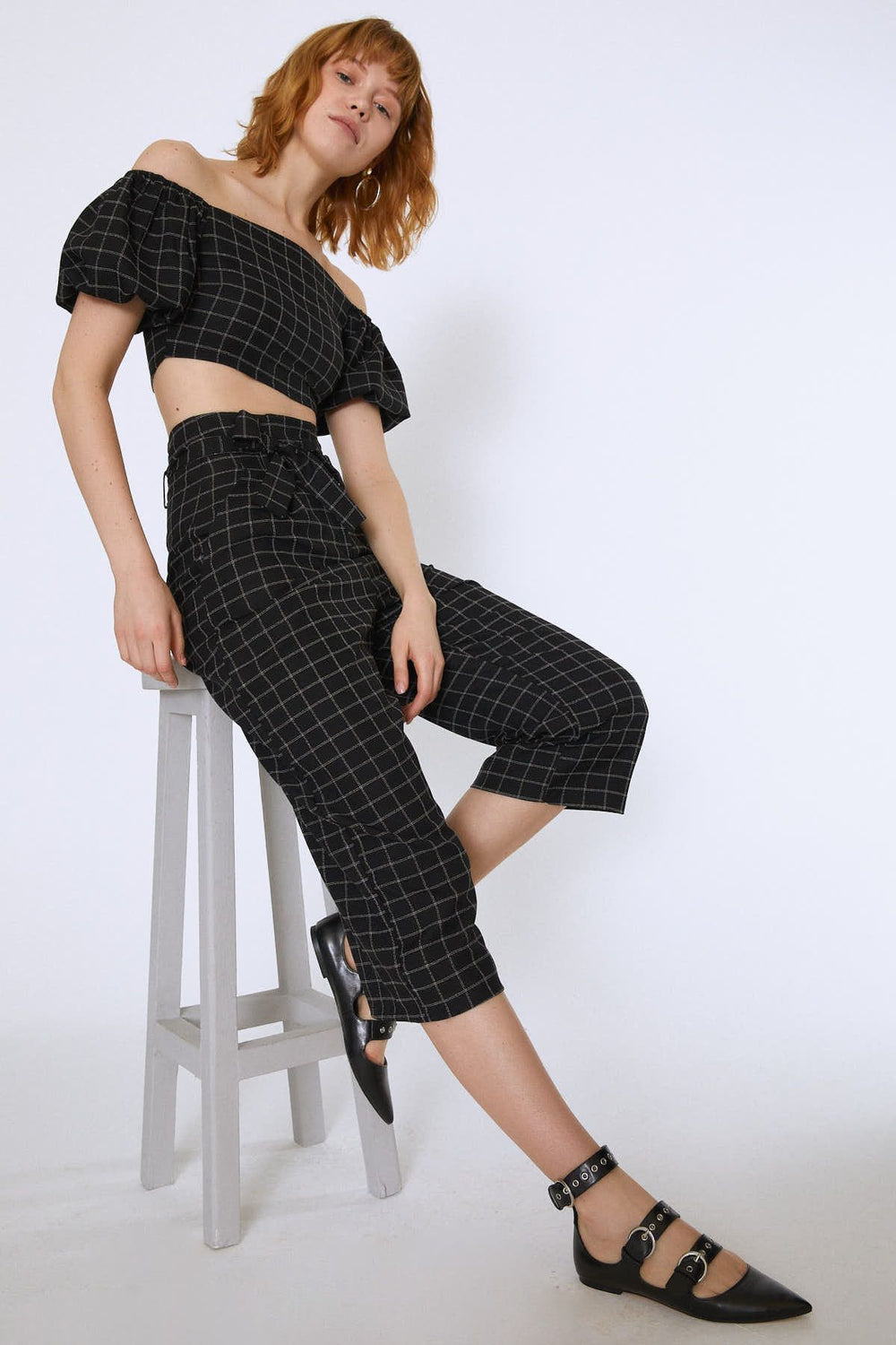 Waist Belted Wide Leg Trousers Black
