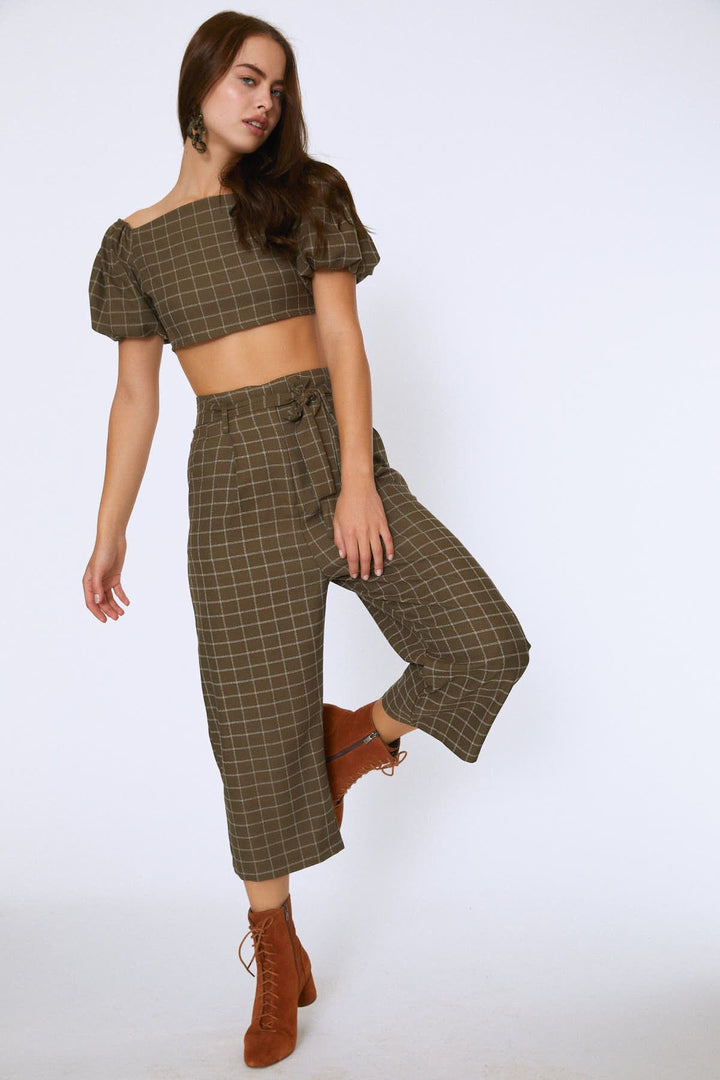 Waist Belted Wide Leg Trousers Khaki