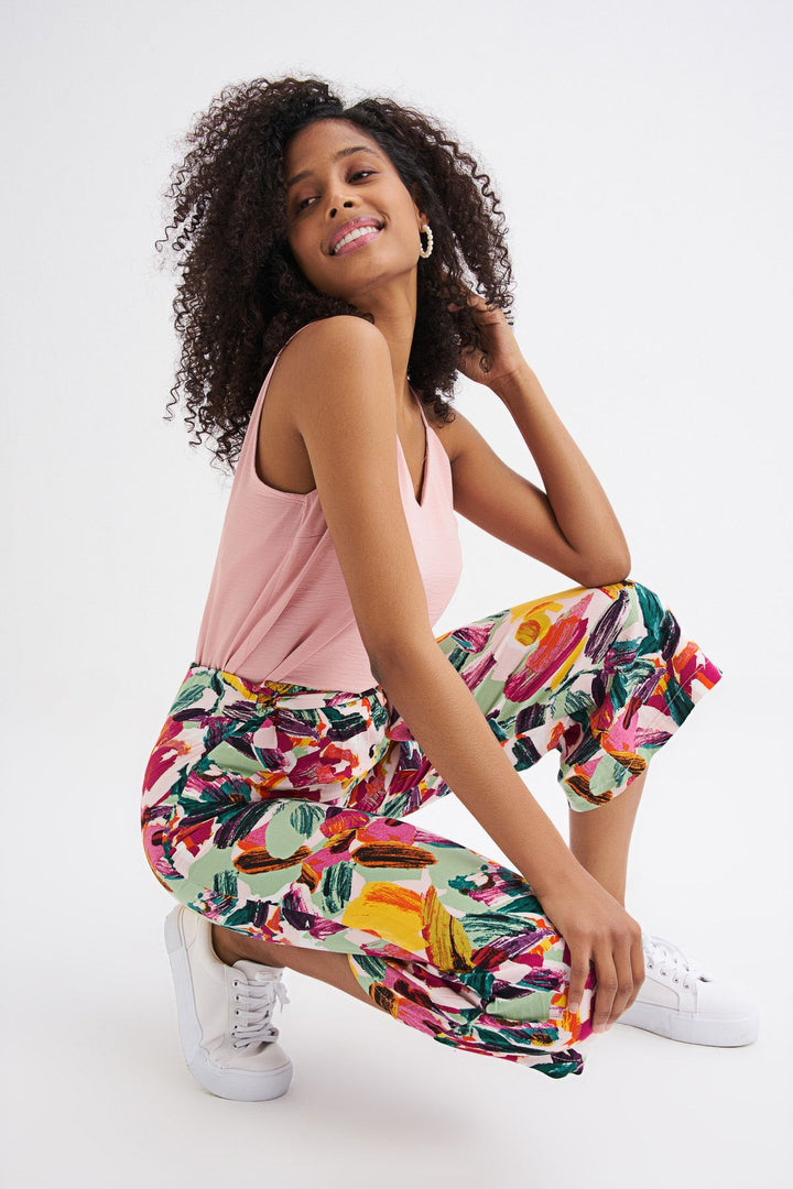 Patterned Belt Detailed Trousers Fuchsia