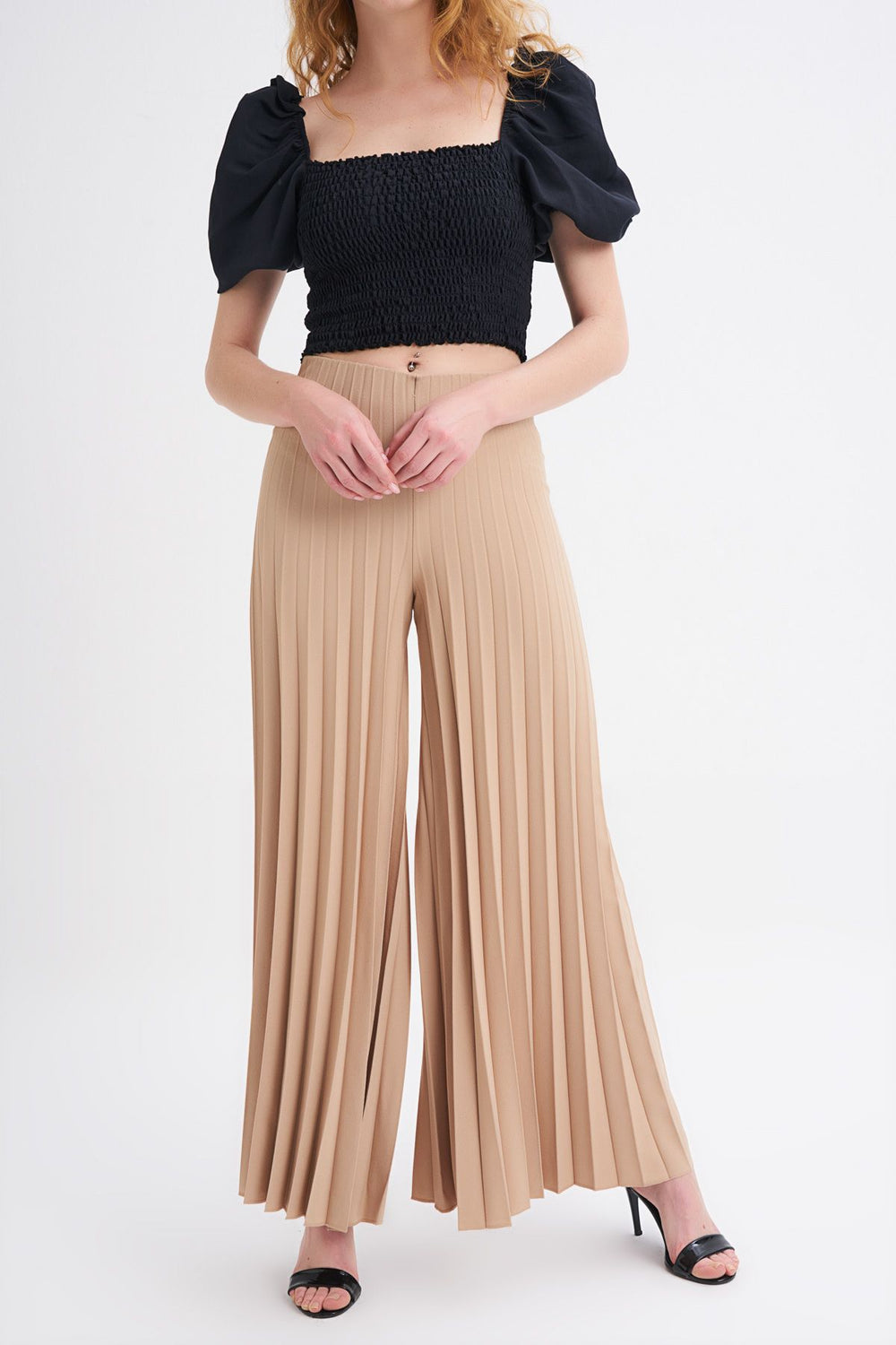 Piliseli Pantolon Koyu Bej