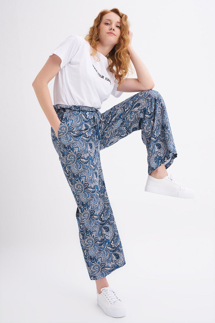 Elastic Waist Wide Leg Trousers Indigo