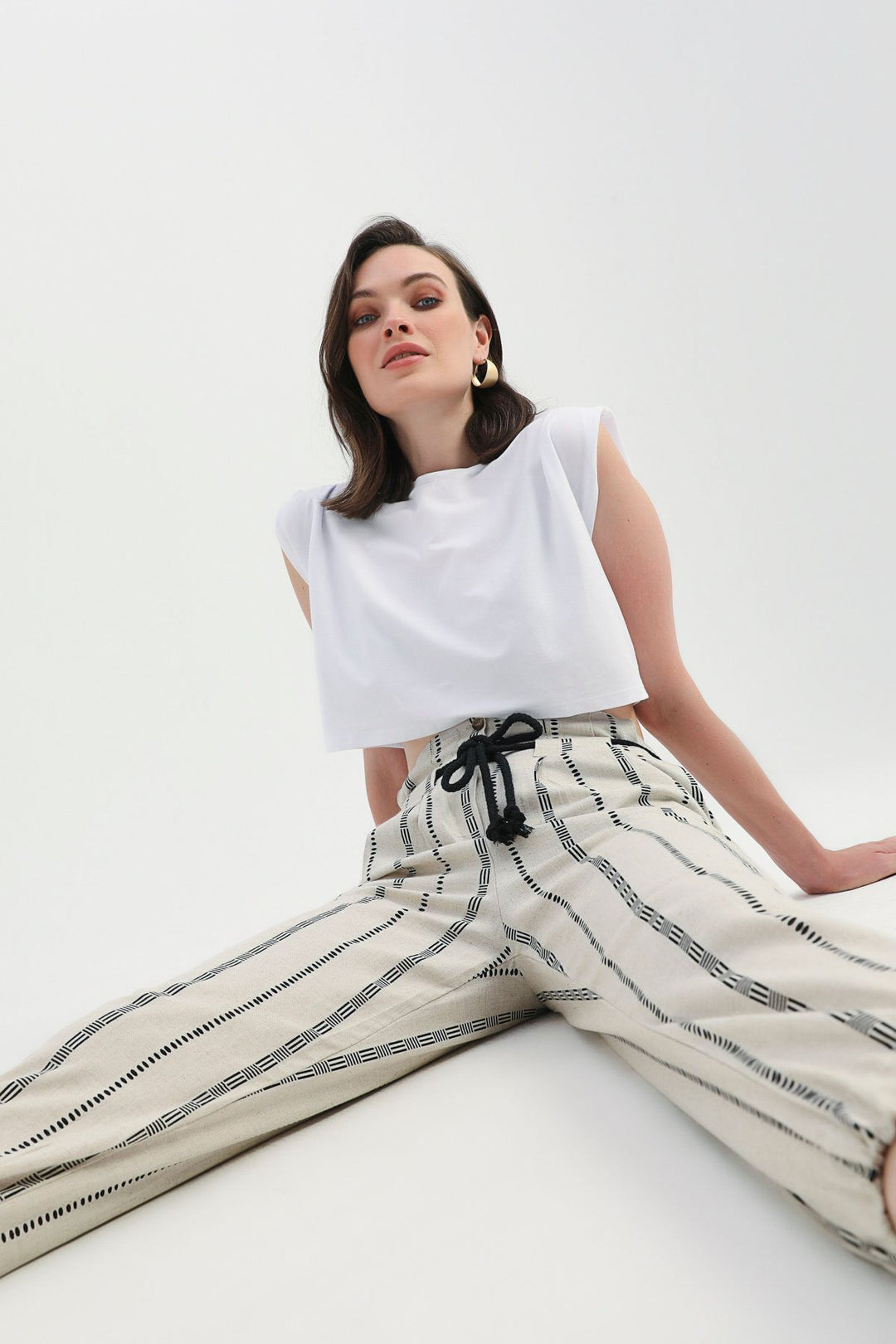 Patterned Linen Jogger Pants Natural