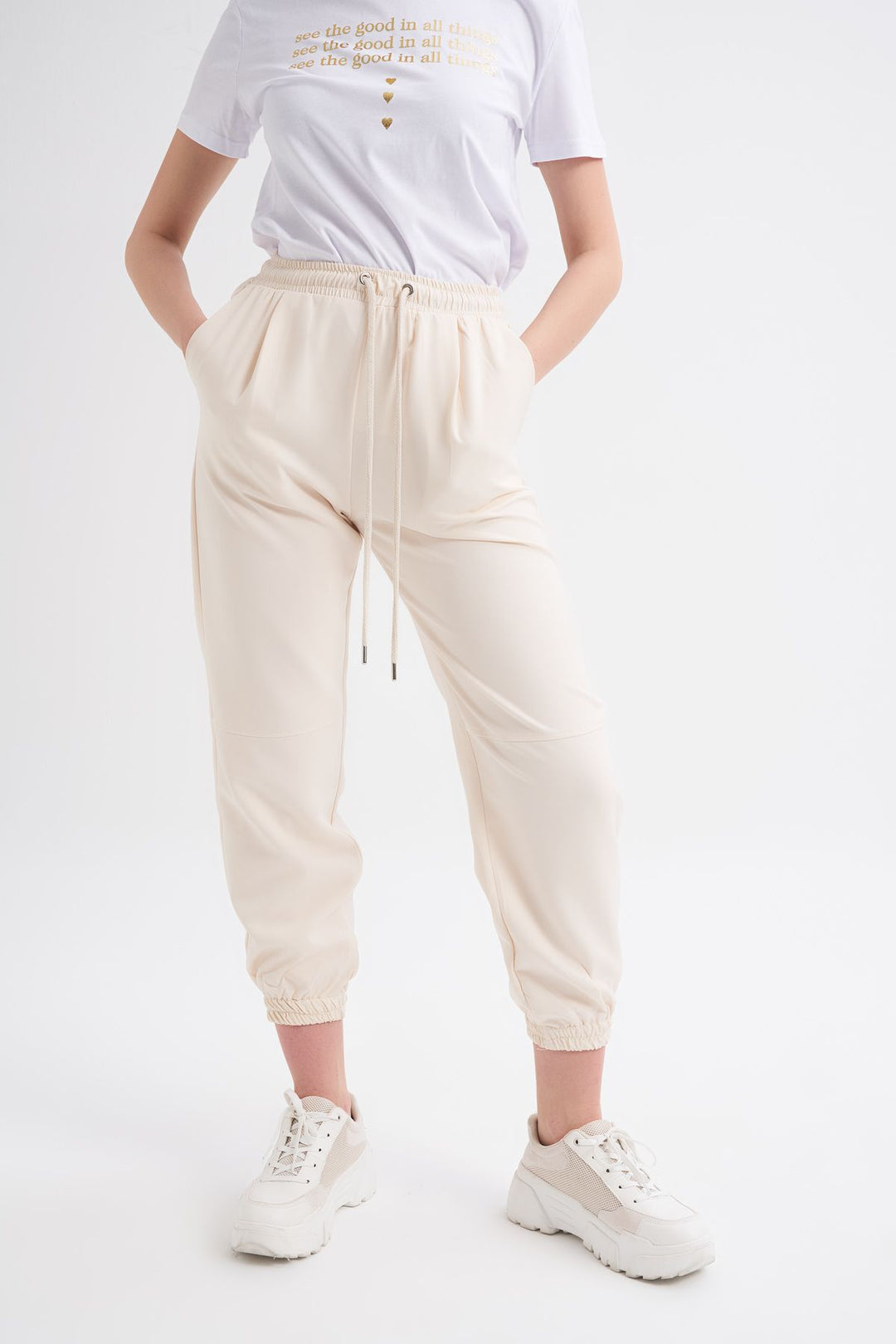 Elastic Leg Trousers Bone