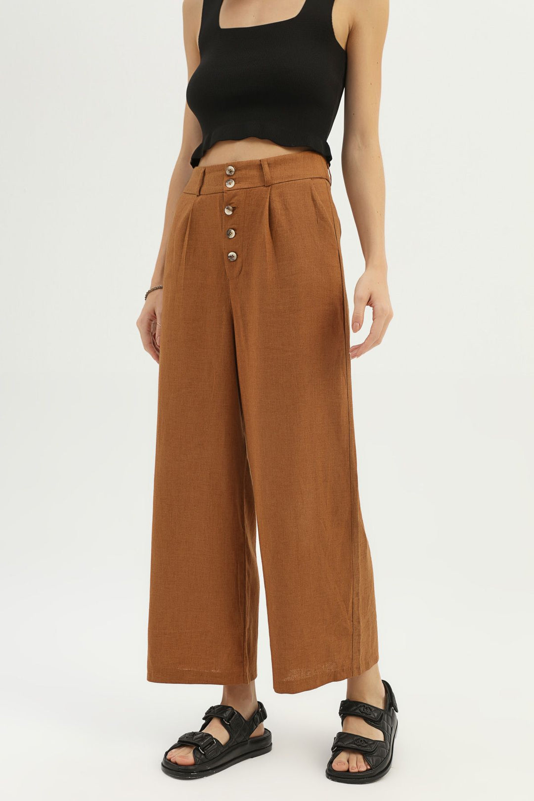 Linen Loose Trousers Brown