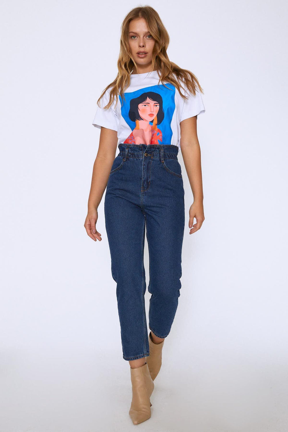 Beli Lastikli Mom Jean Koyu Mavi