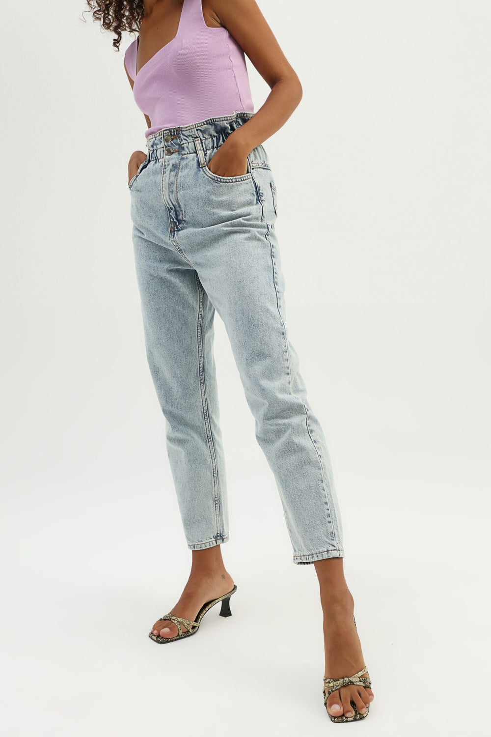 Beli Lastikli Mom Jean Buz Mavi