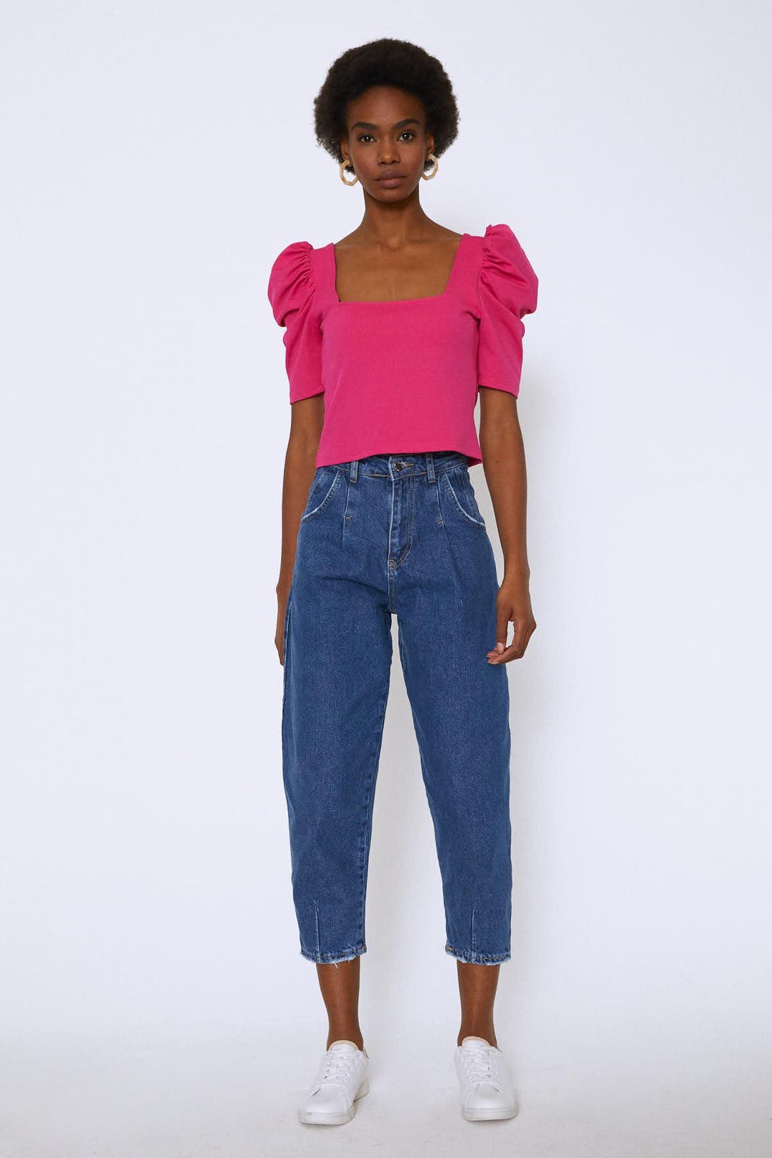 Yüksek Bel Slouchy Pantolon Mavi