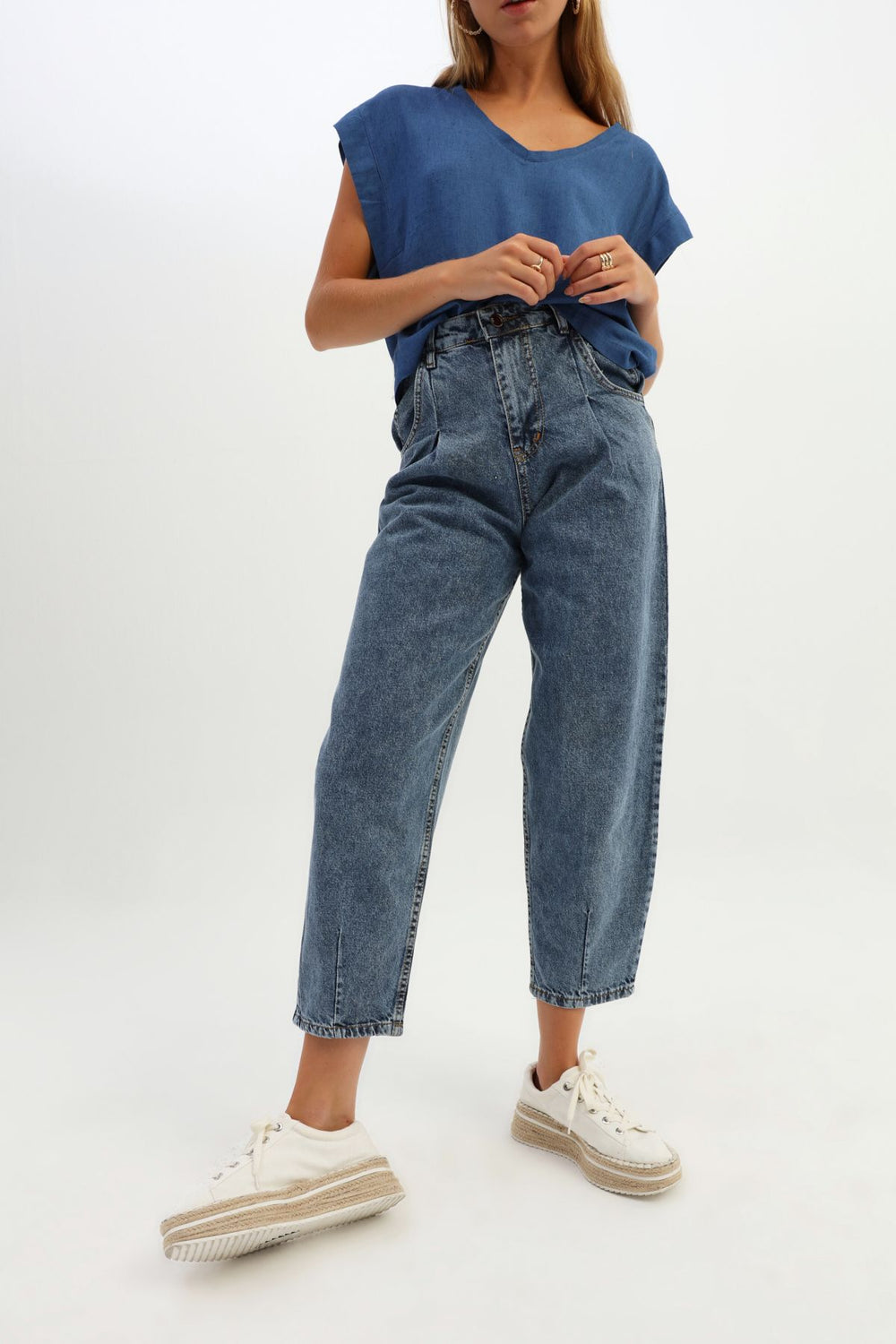 High Waist Slouchy Trousers Light Blue