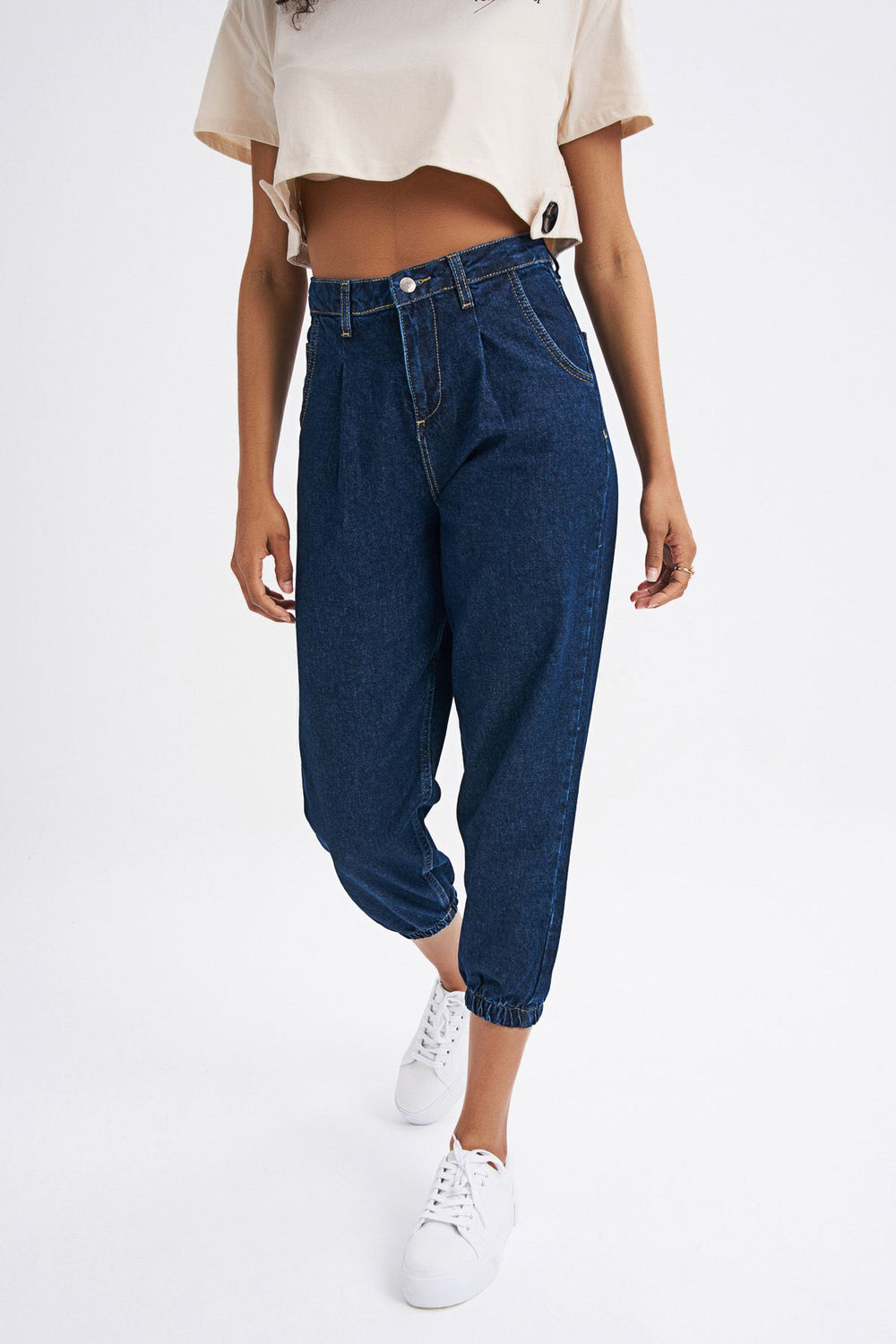 Elastic Elastic Slouchy Trousers Dark Blue