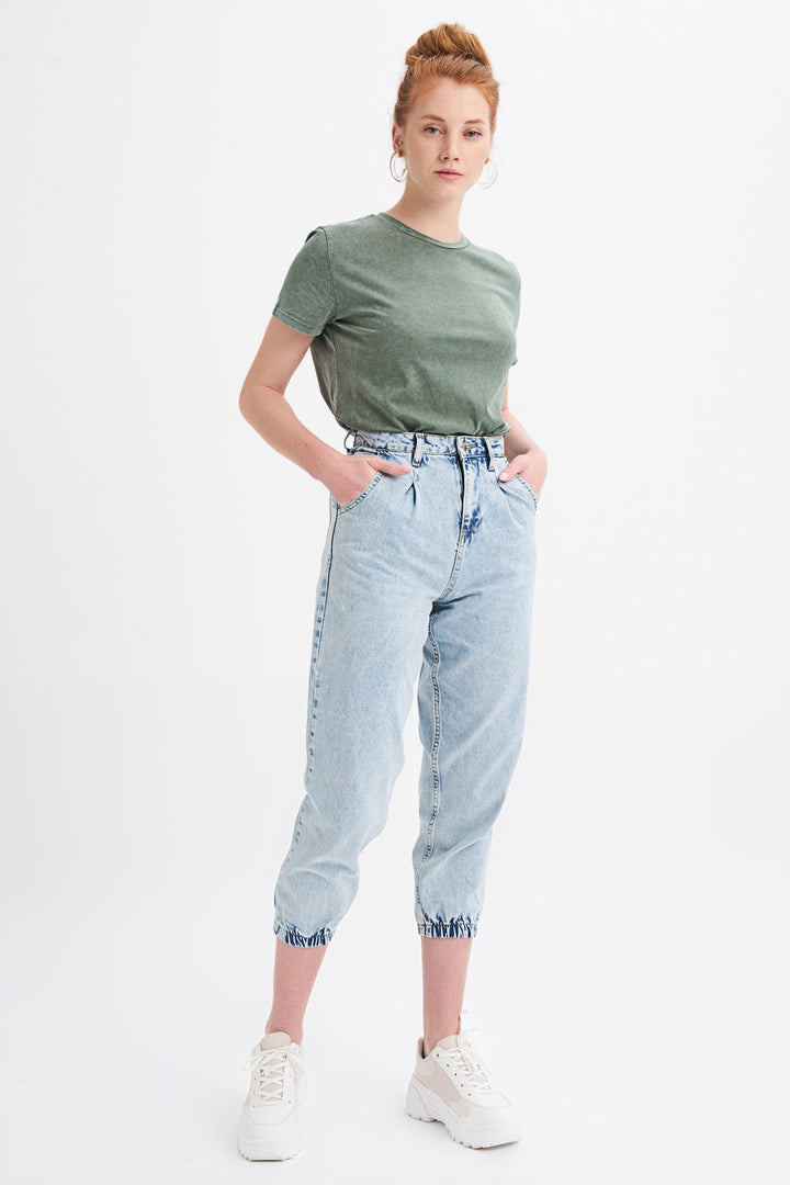 Elastic Leg Slouchy Trousers Ice Blue
