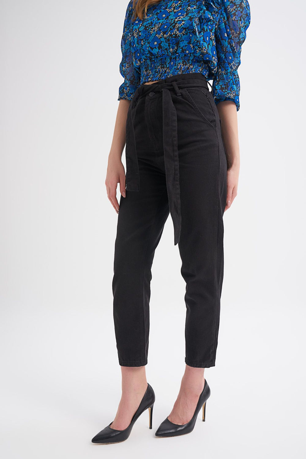 Kemerli Mom Jean Siyah