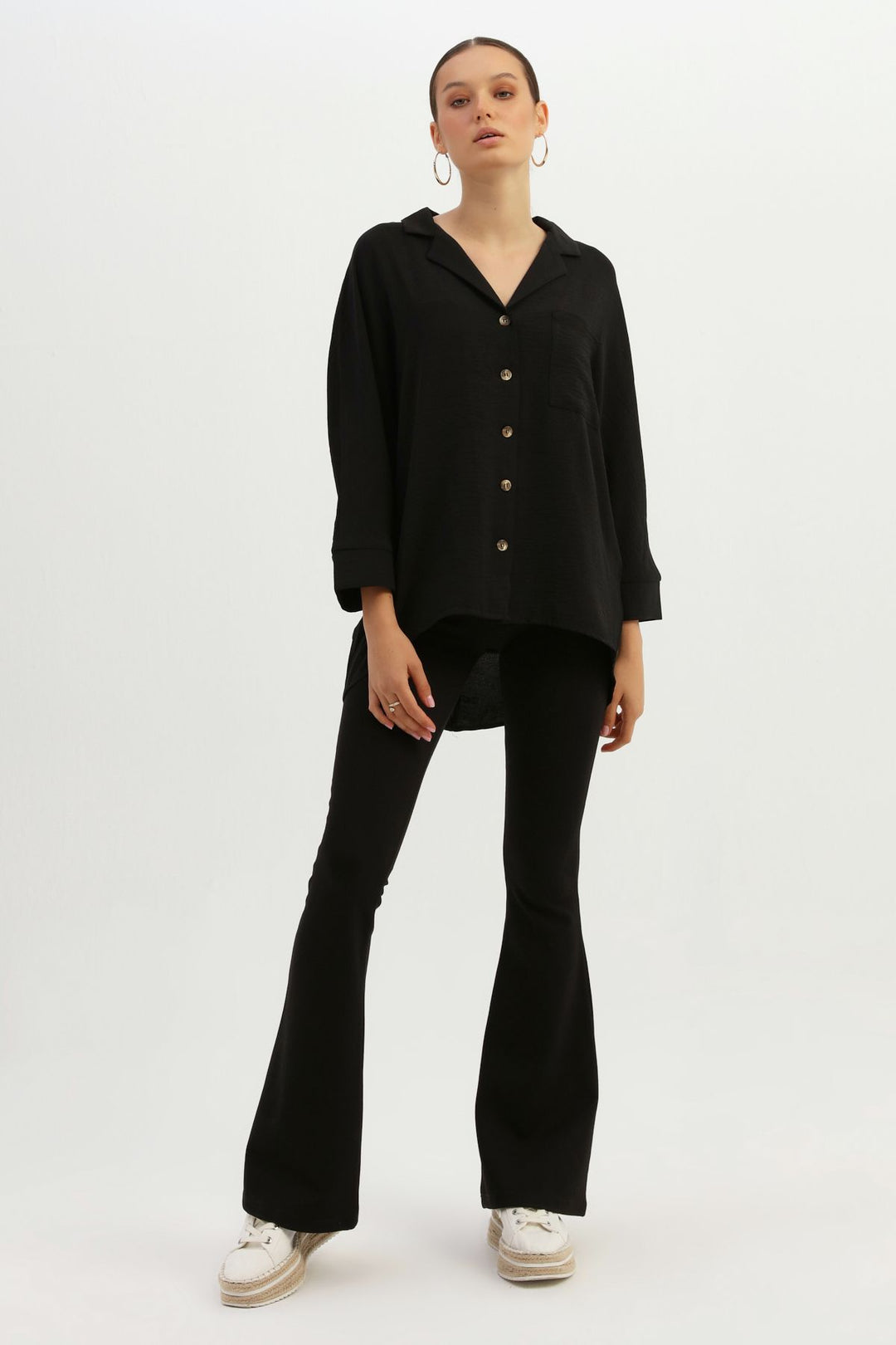 Single Pocket Oversize Shirt Black