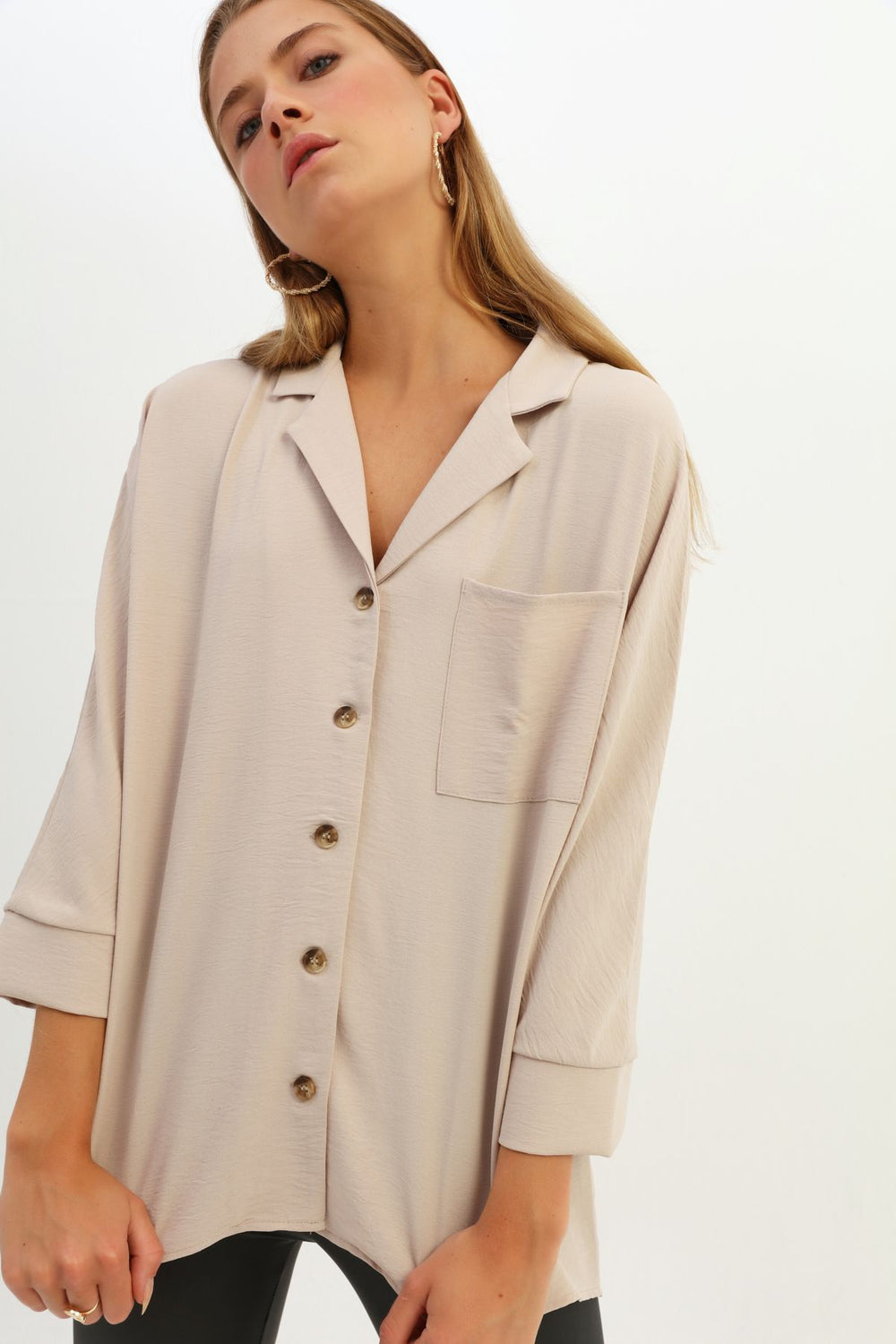 Single Pocket Oversize Shirt Stone