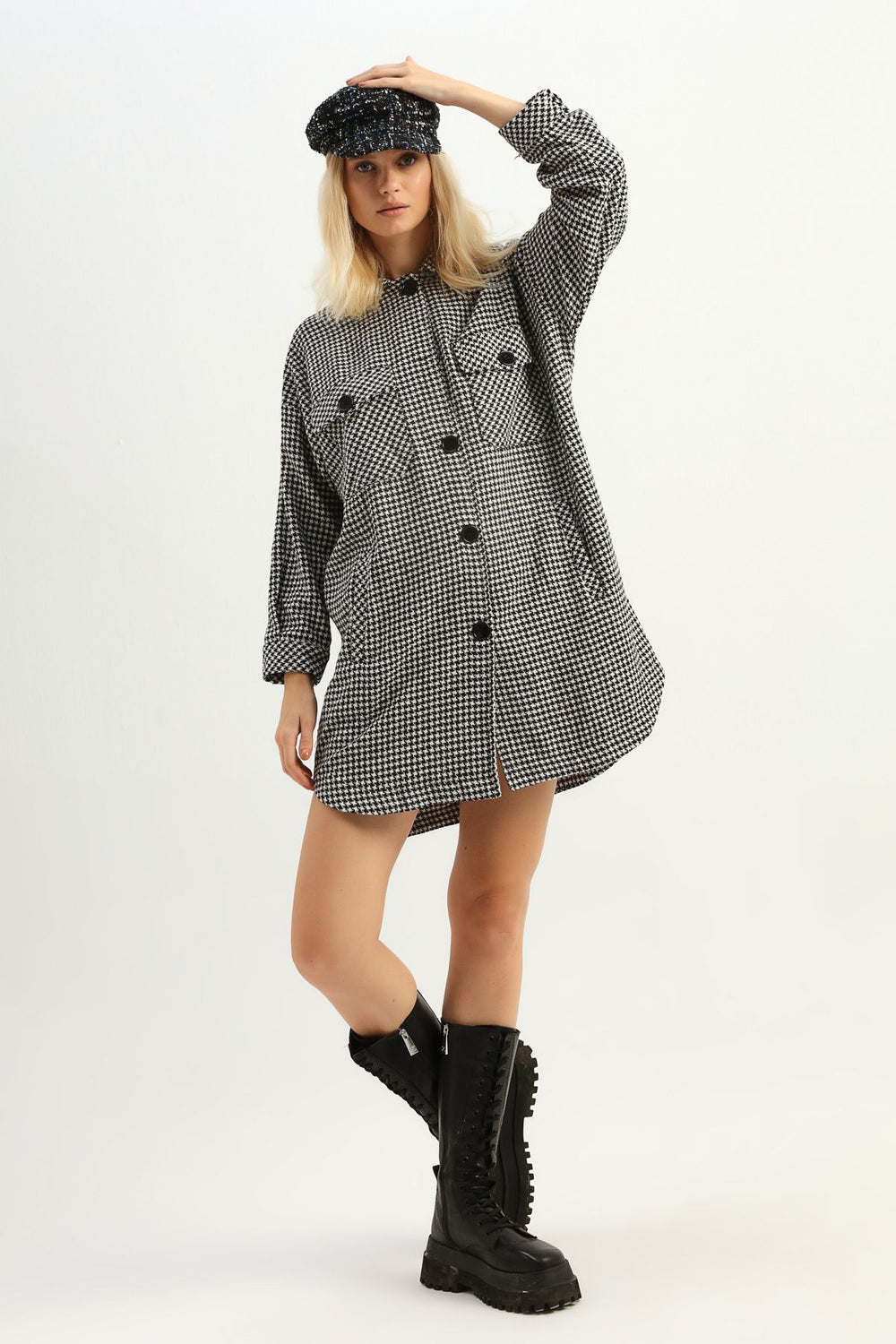 Pocket Long Shirt Jacket Black