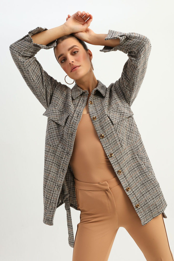 Beli Bağlamalı Tüvit Gömlek Bej