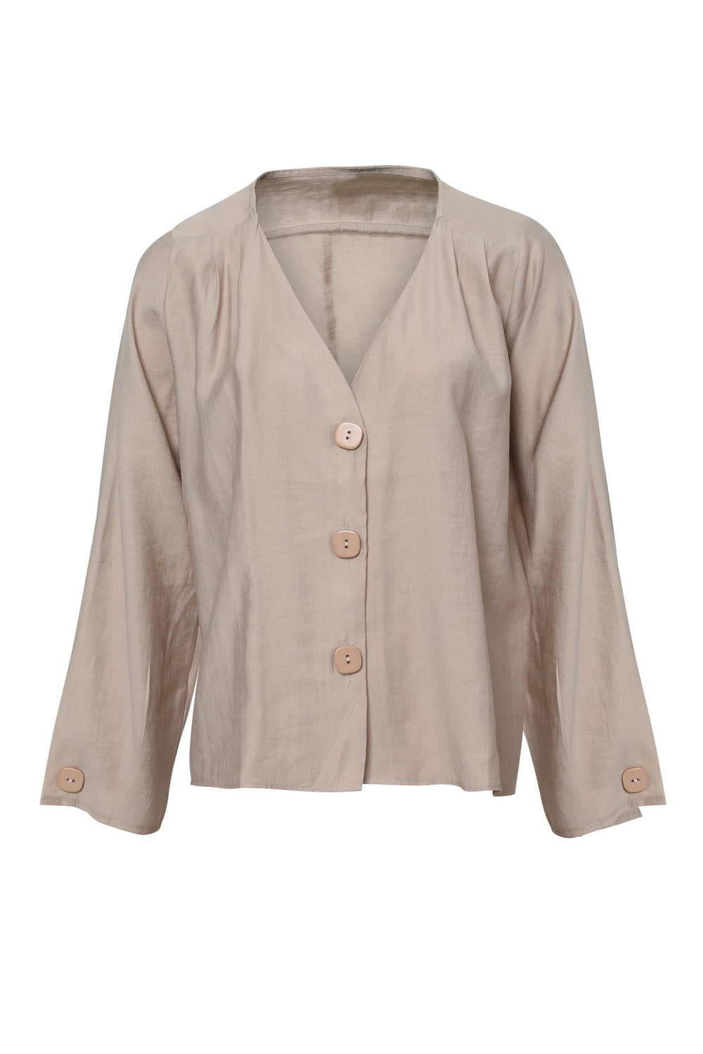 Buttoned V-Neck Shirt Beige