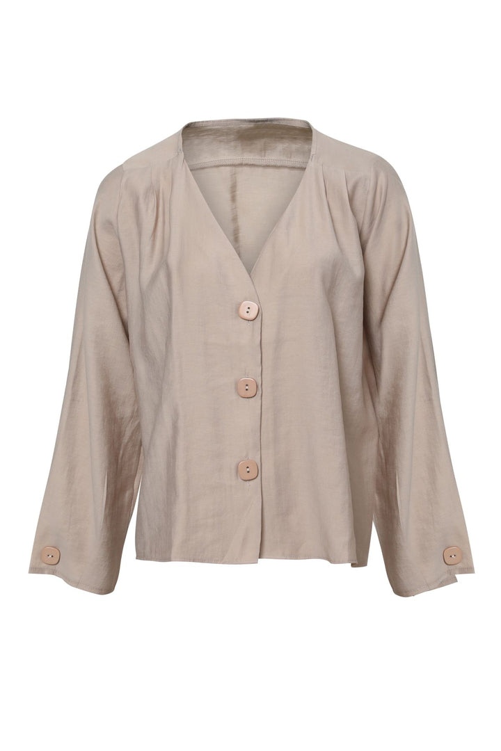 Buttoned V-Neck Shirt Beige