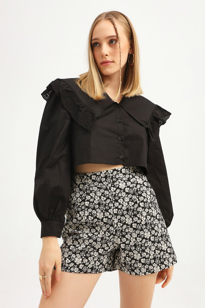 Guipure Ruffle Shirt Black
