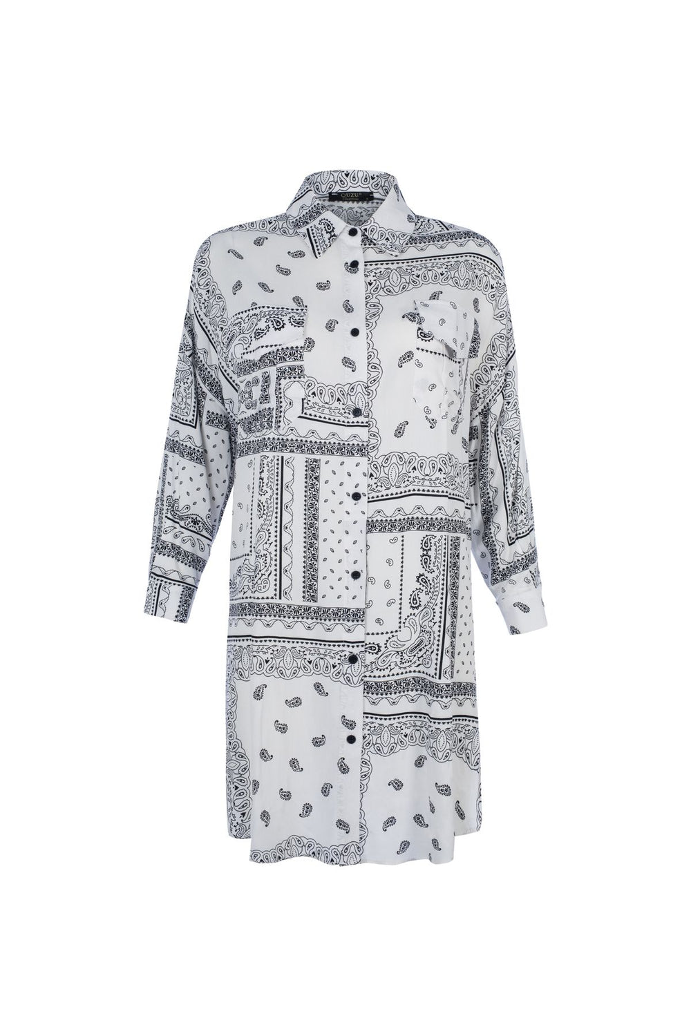 Patterned Pocket Long Shirt Ecru