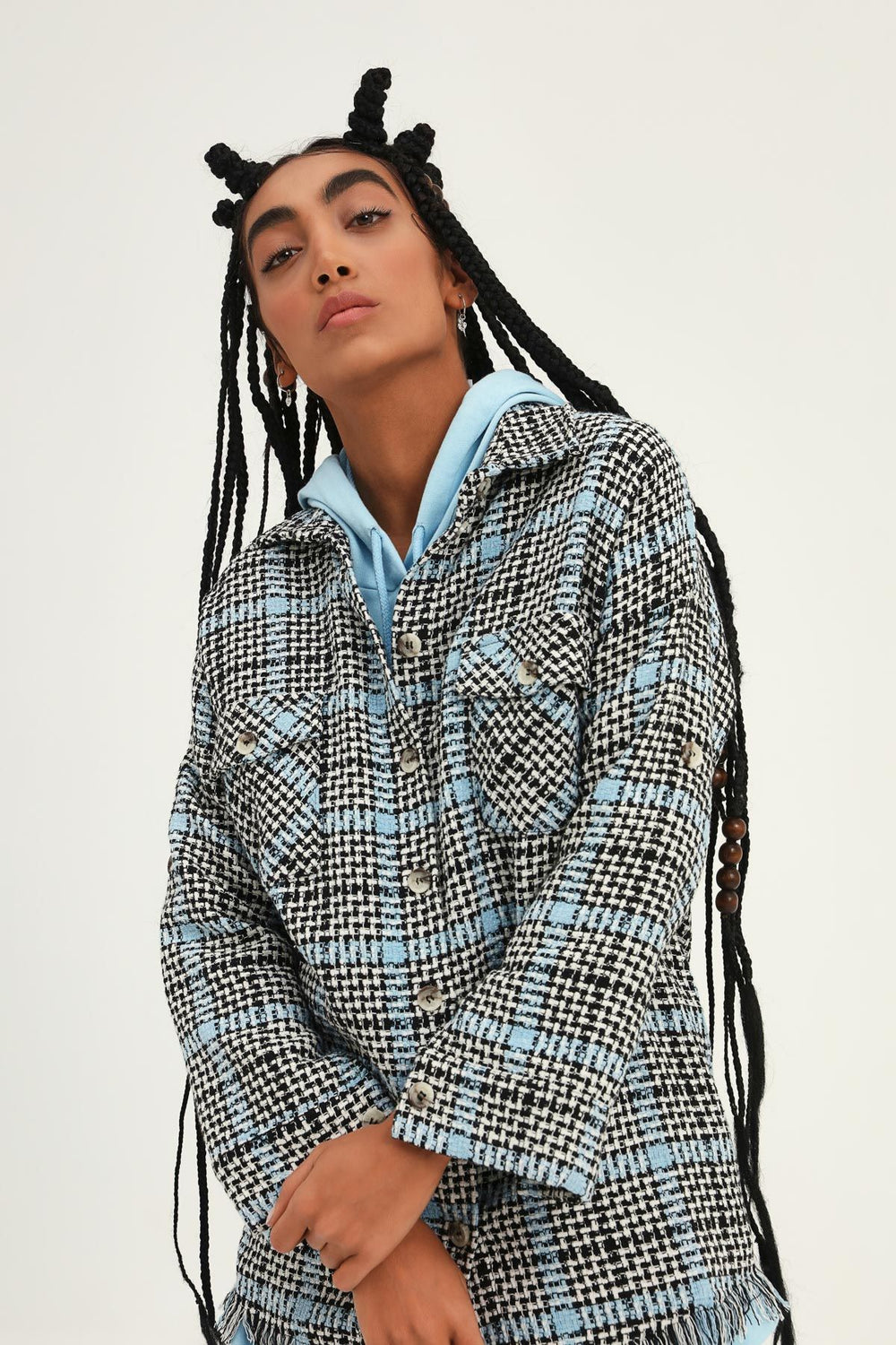 Tassel Detailed Striped Shirt Blue