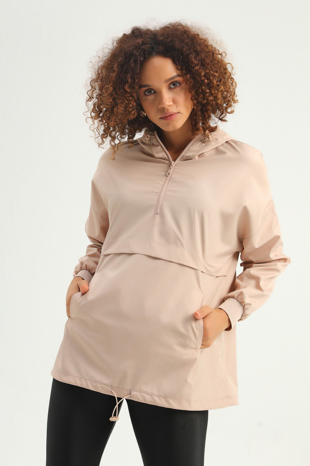 Hooded Pocket Raincoat Beige